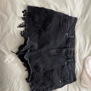 American Eagle Outfitters Black Jean Shorts with Lace Trim